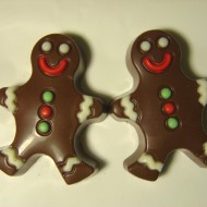Chocolate Ginger Bread Men photo of two chocolate candies that look like gingerbread men