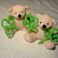 Teddy Bears with Shamrocks Photo of Two white teddy bears holding shamrocks