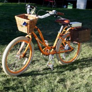 free photo of orange bicycle with wicker baskets free photo of orange bicycle with wicker baskets