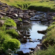 Free photo of a small stream flowing over a small rock waterfall Free photo of a small stream flowing over a small rock waterfall