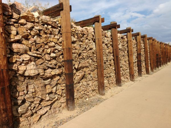 Gabion Rock and Timber Retaining Wall - Free High Resolution Photo