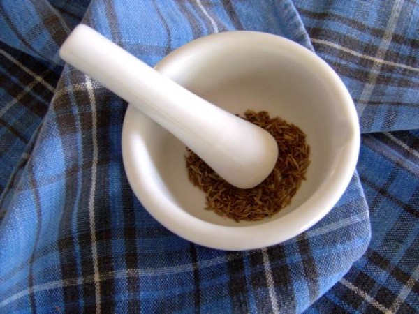 Photo of seeds in a mortar and pestle