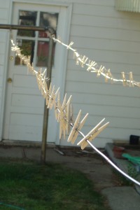 photo of clothespins hanging on the drying clothes line