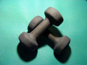 Hand Weights on Workout Mat