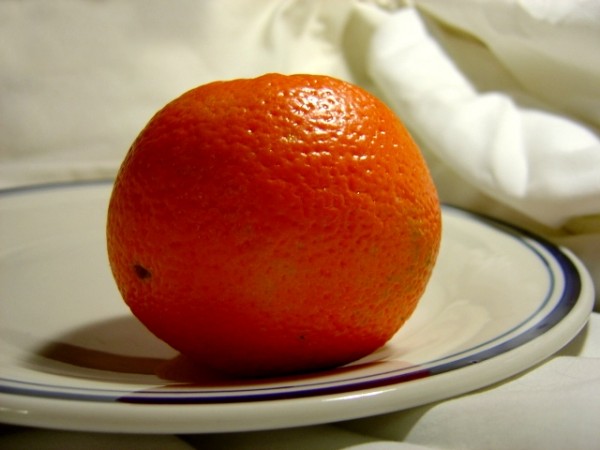 photo of an orange on a plate