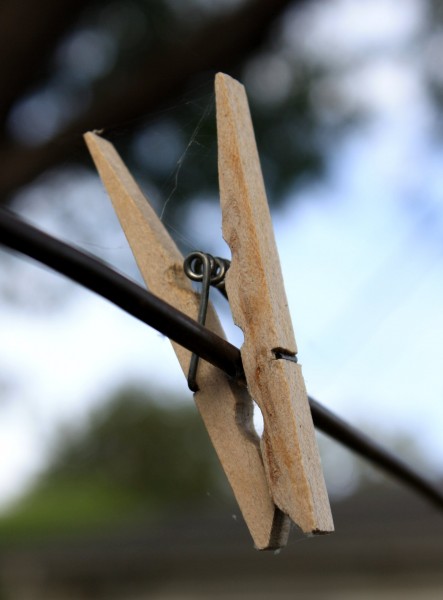 free photo of a wooden clothespin on a clothesline