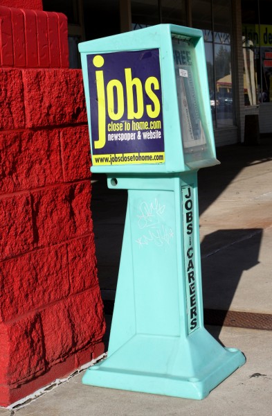 Free photo of Jobs advertising newspaper distribution box 