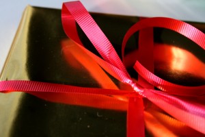 Gold Package with Red Ribbon - Free High Resolution Closeup Photo