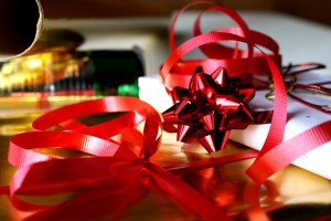 Red Christmas Ribbons with Packages - free high resolution photo