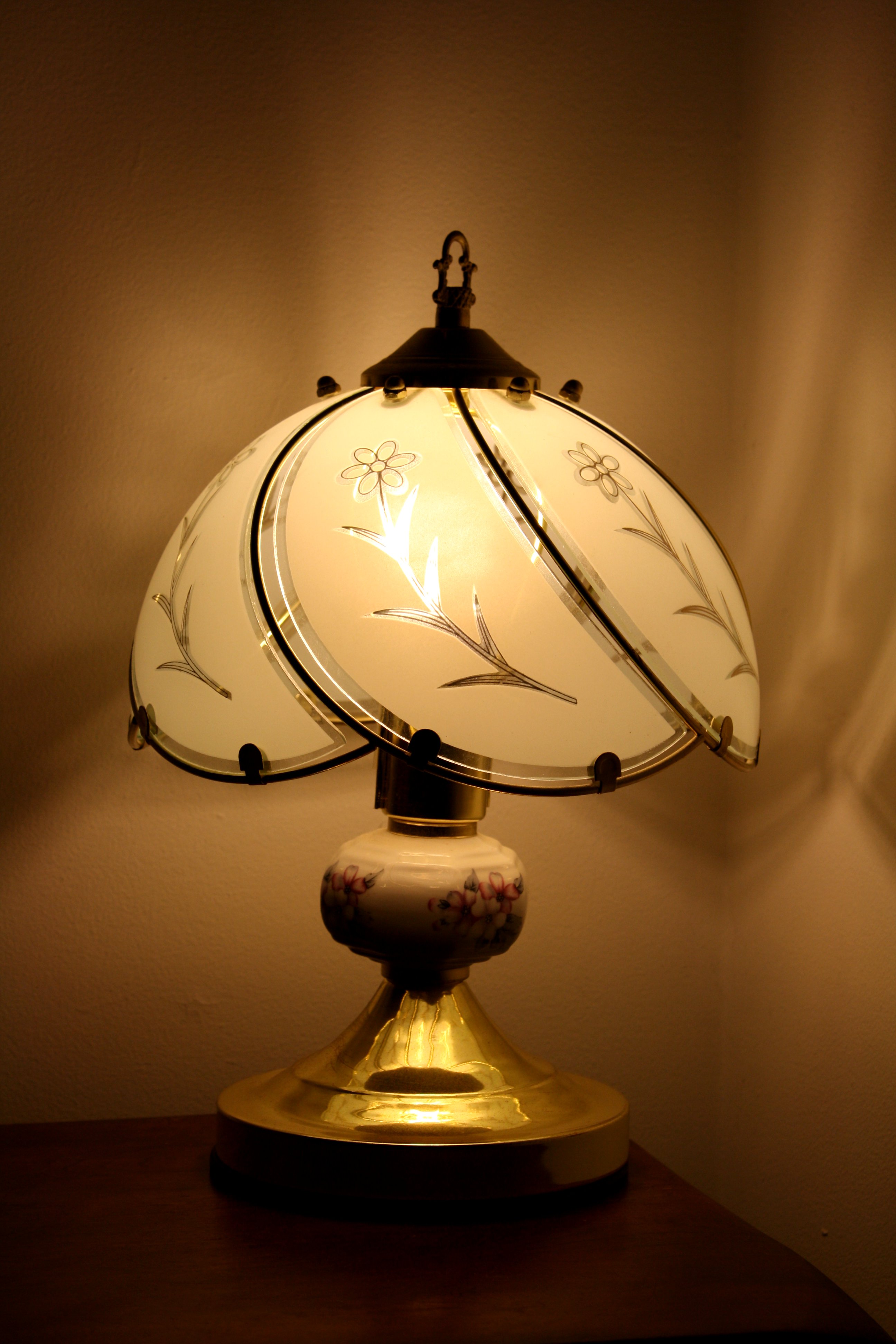 Bedside Lamp with Glass Shade Picture Free Photograph