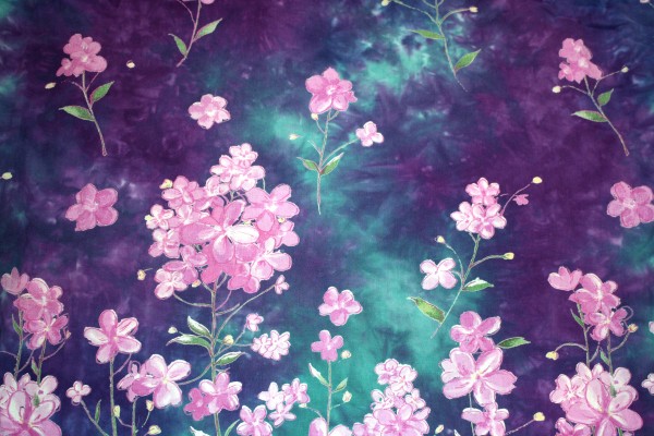 Purple and Green Batik Fabric Texture with Flowers - Free High Resolution Photo