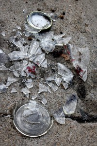 Broken Glass Jar on Sidewalk - Free High Resolution Photo