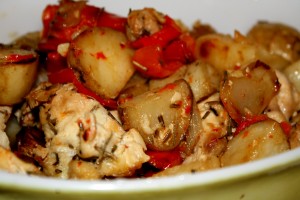 Roasted Chicken with Potatoes, Onions and Red Bell Peppers - Free High Resolution Photo
