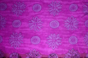 Hot Pink Fabric Texture with Purple Flowers and Circles