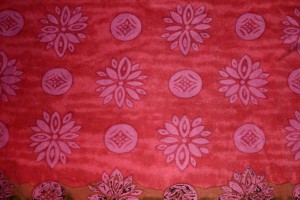Red Fabric Texture with Pink Flowers and Circles - Free High Resolution Photo