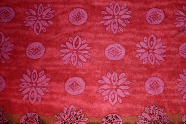 Red Fabric Texture with Pink Flowers and Circles - Free High Resolution Photo