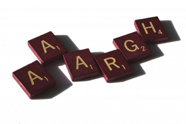 Aaargh - free high resolution photo of Scrabble letter tiles spelling the word aargh