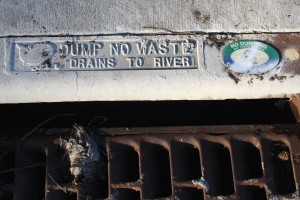 Dump No Waste Drains to River Sign on Storm Drain - Free High Resolution Photo