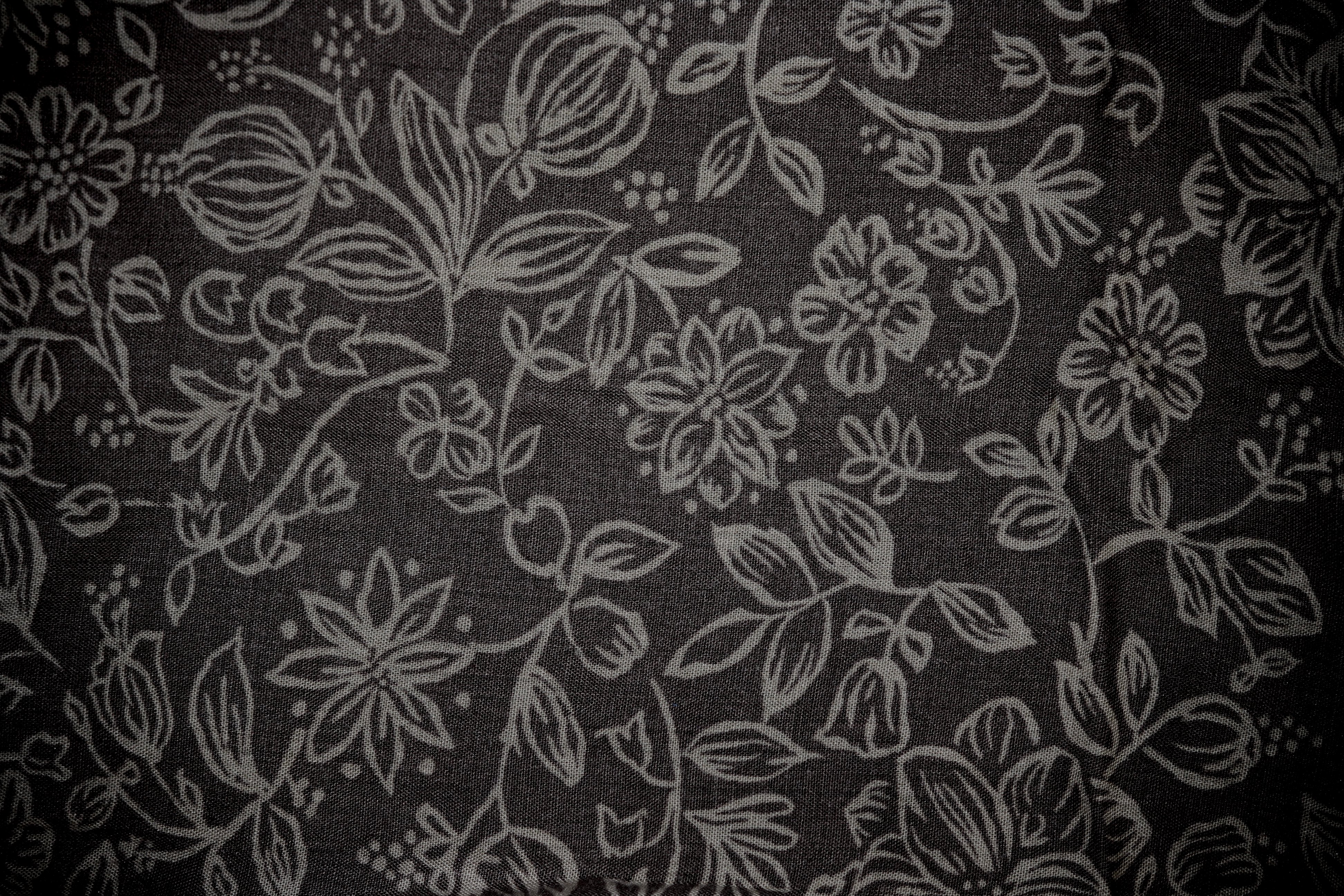 Black on White Floral Print Fabric Texture Picture, Free Photograph