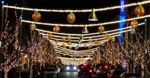 Holiday Night Street Scene with Christmas Lights - Free High Resolution Photo