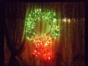 Christmas Wreath Lights in Window - Free High Resolution Photo