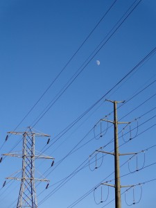 Electric Power Lines with Blue Sky and Daytime Moon - Free High Resolution Photo