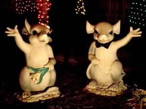 Waving Mice Lawn Ornaments with Holiday Lights - Free High Resolution Photo
