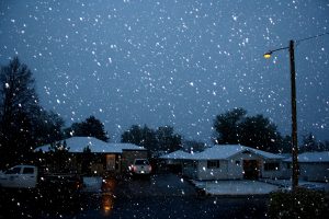Falling Snow on Neighborhood Street at Night - Free High Resolution Photo