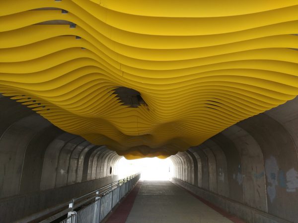 Tunnel with Yellow Wavy Ceiling Art Installation - Free High Resolution Photo 